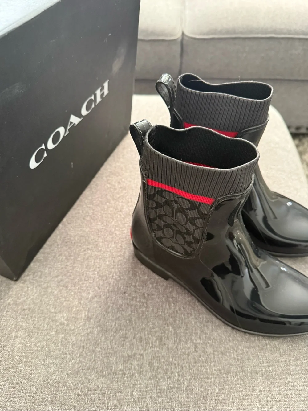 COACH Waterproof Signature Rain Booties Black Size 6 NWT